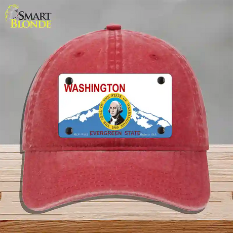 Washington Seal And State Novelty License Plate Hat Unconstructed Cotton / Red