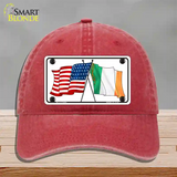 Ireland USA Crossed Flag Novelty License Plate Hat Unconstructed Cotton / Red