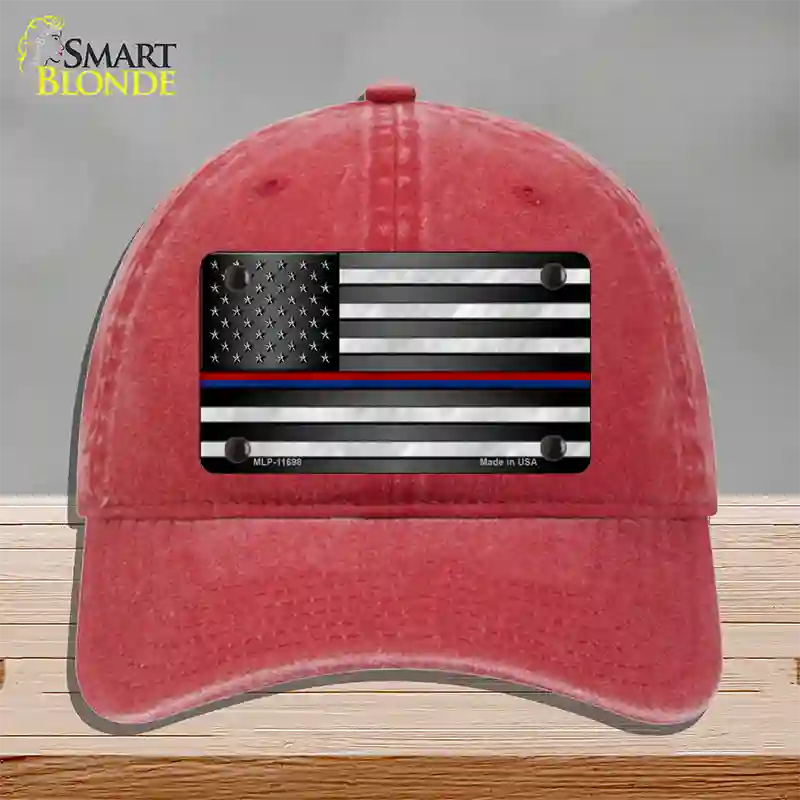 First Responder American Flag Novelty License Plate Hat Unconstructed Cotton / Red