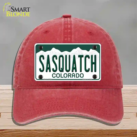 Sasquatch Colorado Novelty License Plate Hat Unconstructed Cotton / Red