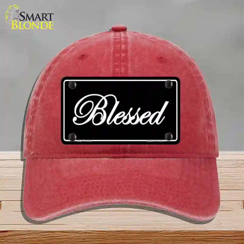 Blessed Black Novelty License Plate Hat Unconstructed Cotton / Red