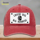 Chicks Dig Big Rubbers Novelty License Plate Hat Unconstructed Cotton / Red