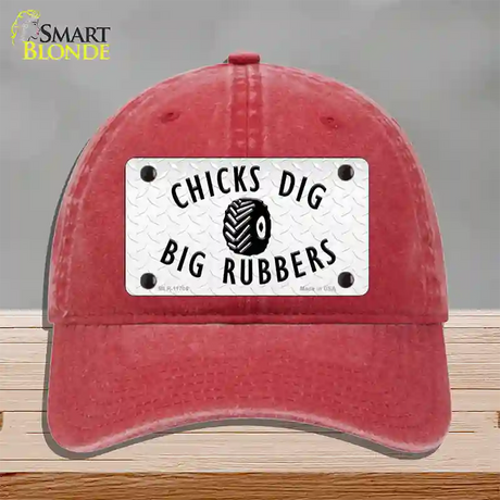 Chicks Dig Big Rubbers Novelty License Plate Hat Unconstructed Cotton / Red