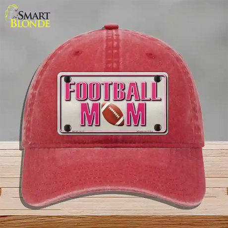 Football Mom Novelty License Plate Hat Unconstructed Cotton / Red