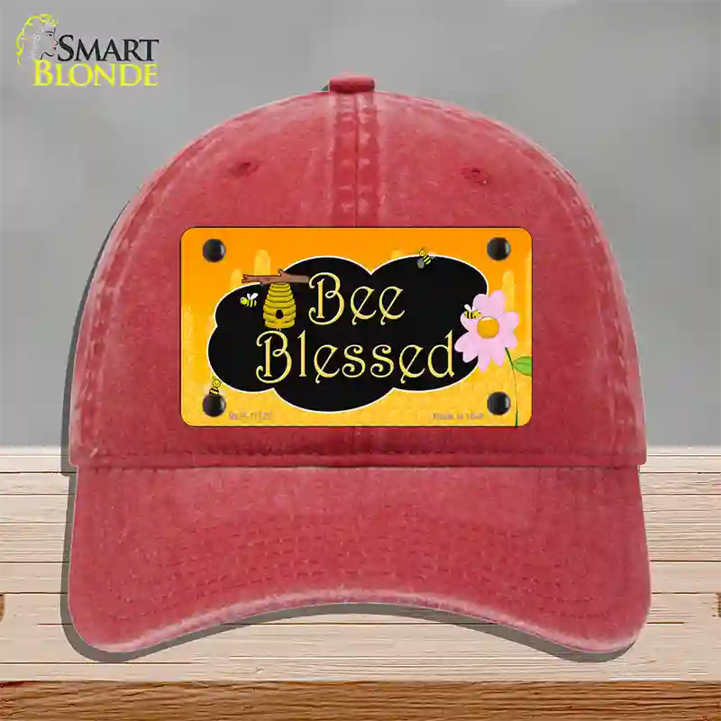 Bee Blessed Honey Hive Novelty License Plate Hat Unconstructed Cotton / Red