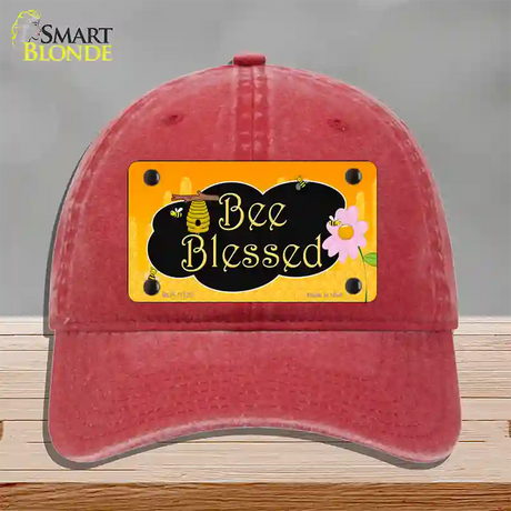 Bee Blessed Honey Hive Novelty License Plate Hat Unconstructed Cotton / Red