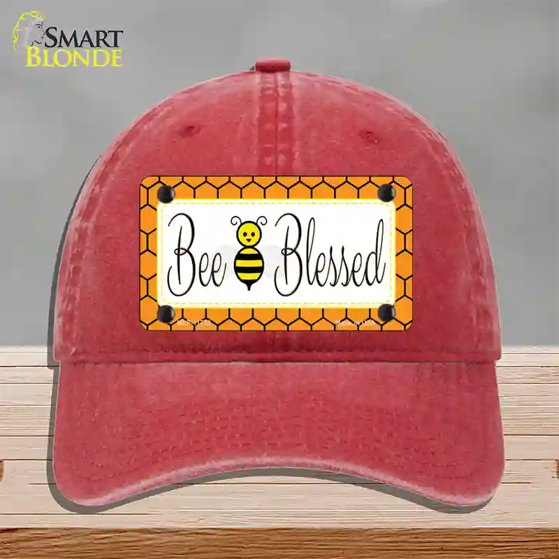 Bee Blessed Simple Novelty License Plate Hat Unconstructed Cotton / Red