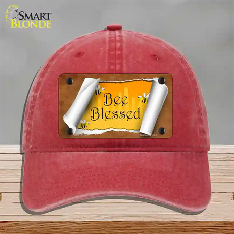 Bee Blessed Scroll Novelty License Plate Hat Unconstructed Cotton / Red