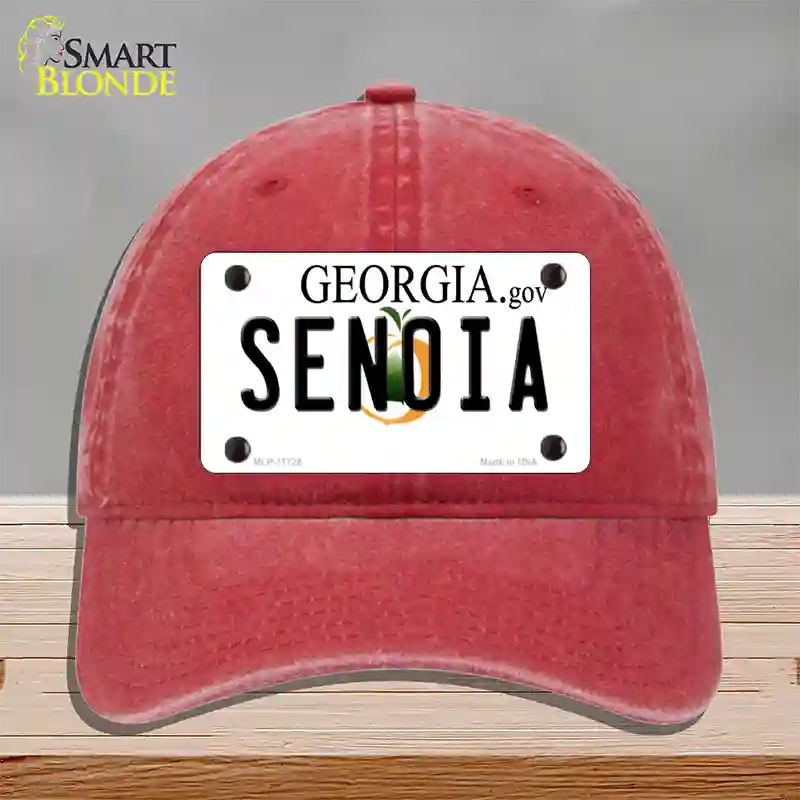 Senoia Georgia State Novelty License Plate Hat Unconstructed Cotton / Red