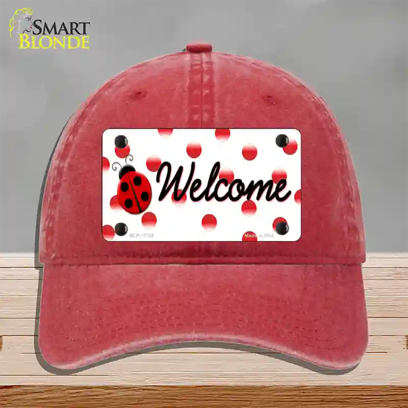 Welcome Ladybug Novelty License Plate Hat Unconstructed Cotton / Red