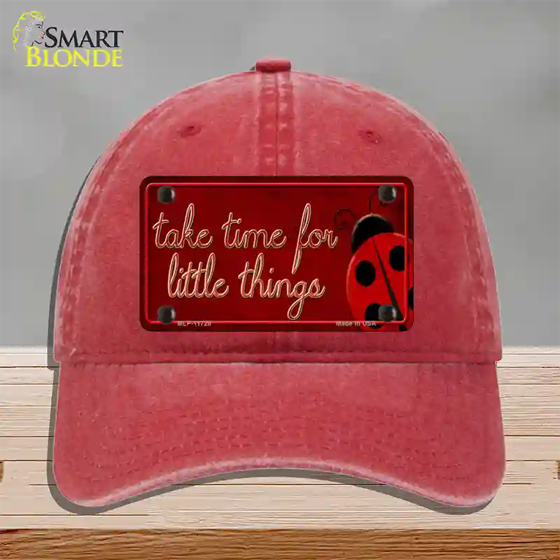 Take Time for Little Things Novelty License Plate Hat Unconstructed Cotton / Red