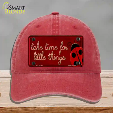 Take Time for Little Things Novelty License Plate Hat Unconstructed Cotton / Red