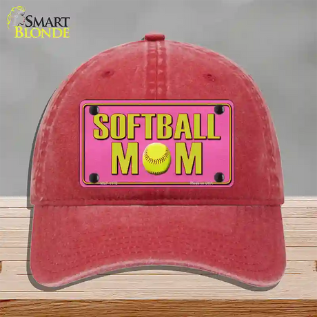 Softball Mom Novelty License Plate Hat Unconstructed Cotton / Red