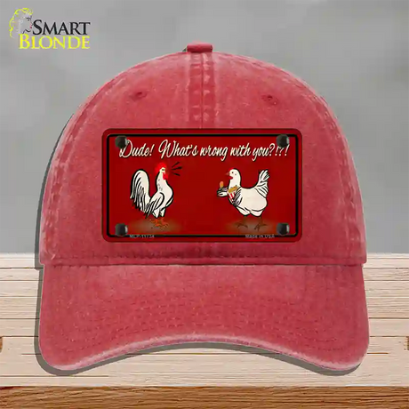 Dude Whats Wrong With You Novelty License Plate Hat Unconstructed Cotton / Red