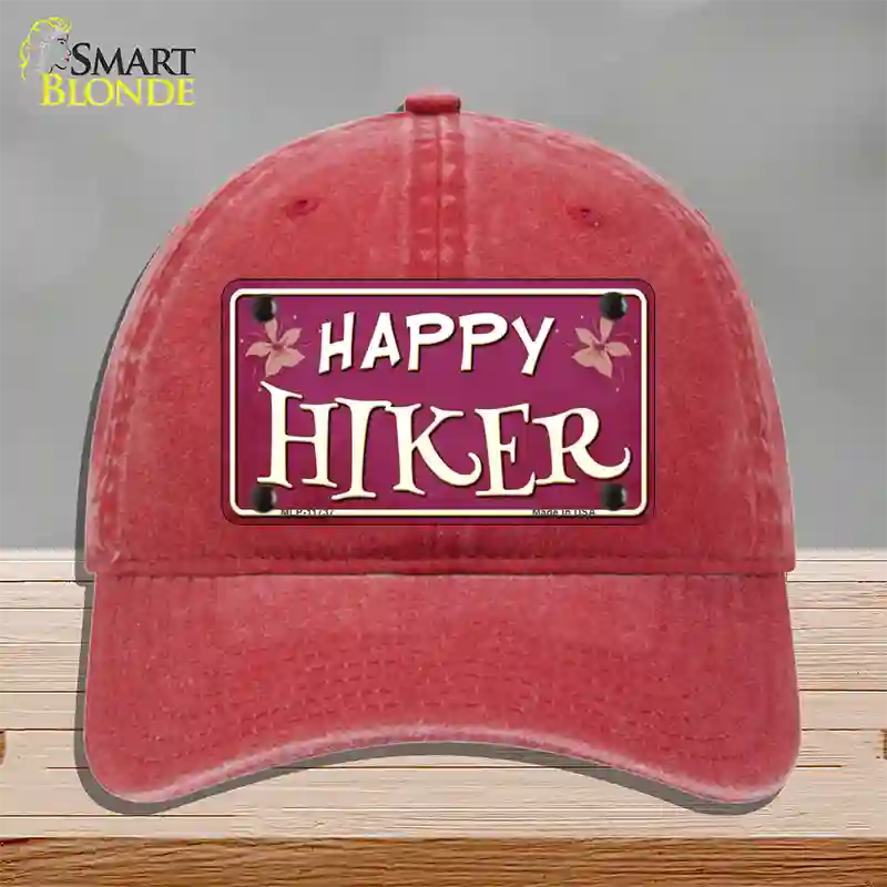 Happy Hiker Novelty License Plate Hat Unconstructed Cotton / Red