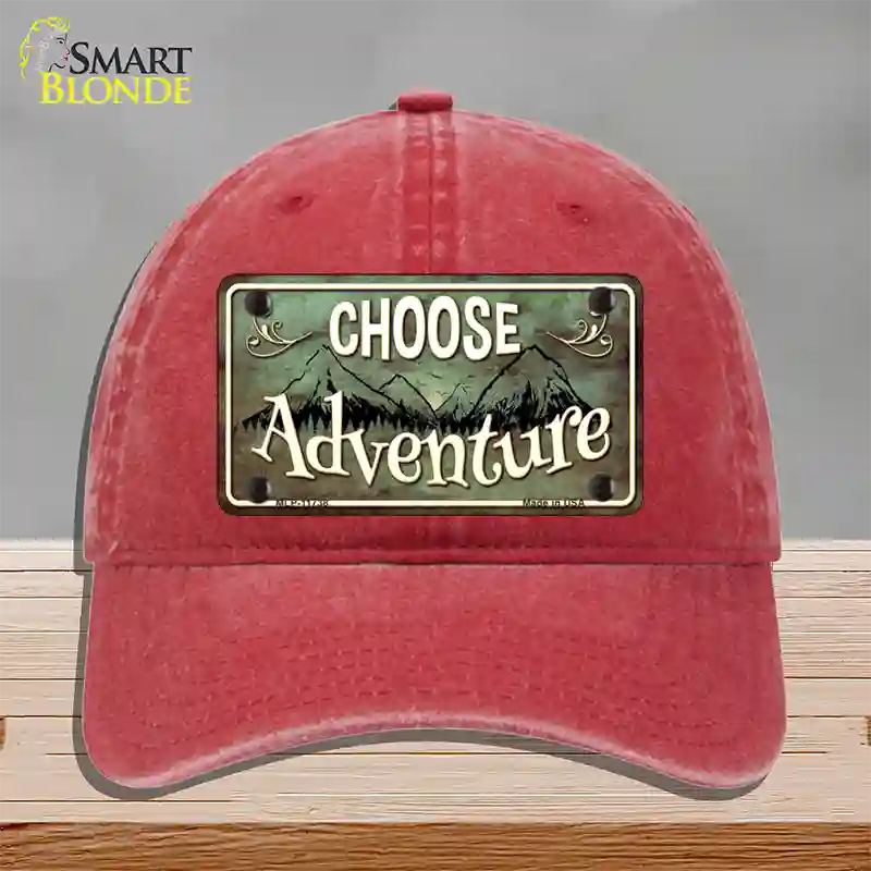 Choose Adventure Novelty License Plate Hat Unconstructed Cotton / Red