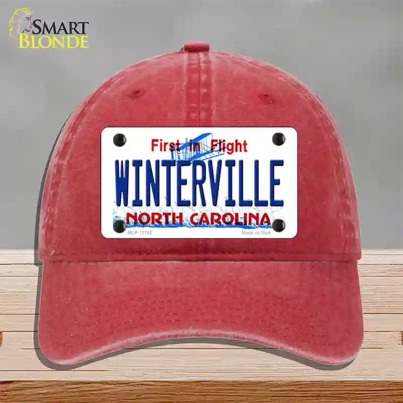 Winterville North Carolina State Novelty License Plate Hat Unconstructed Cotton / Red