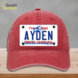 Ayden North Carolina State Novelty License Plate Hat Unconstructed Cotton / Red