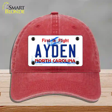 Ayden North Carolina State Novelty License Plate Hat Unconstructed Cotton / Red