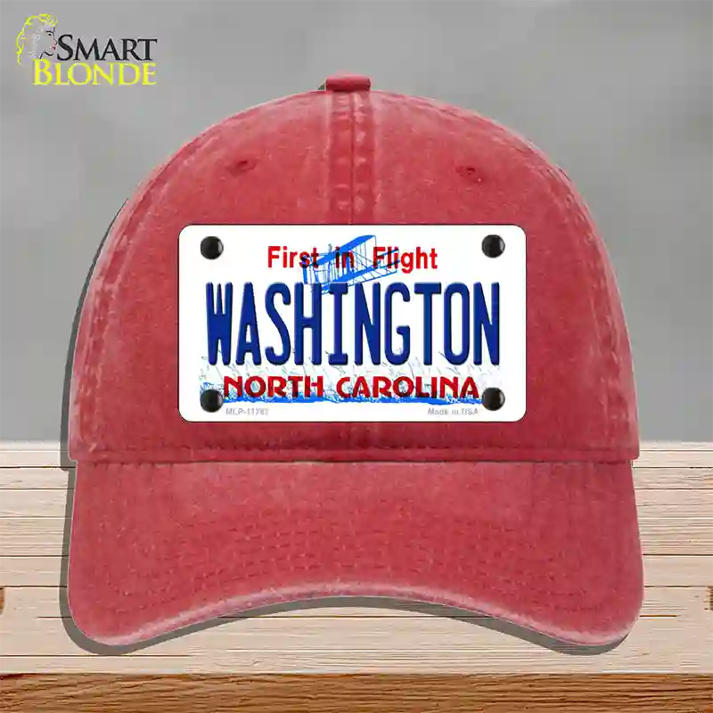 Washington North Carolina State Novelty License Plate Hat Unconstructed Cotton / Red