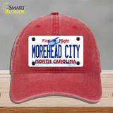 Morehead City North Carolina State Novelty License Plate Hat Unconstructed Cotton / Red