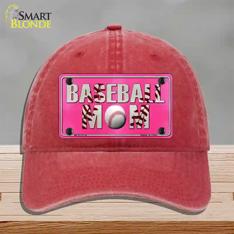 Baseball Mom Novelty License Plate Hat Unconstructed Cotton / Red