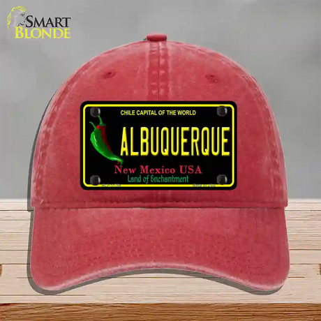 Albuquerque New Mexico Black State Novelty License Plate Hat Unconstructed Cotton / Red