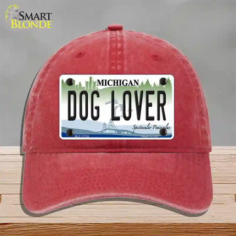 Michigan Dog Lover Novelty License Plate Hat Unconstructed Cotton / Red