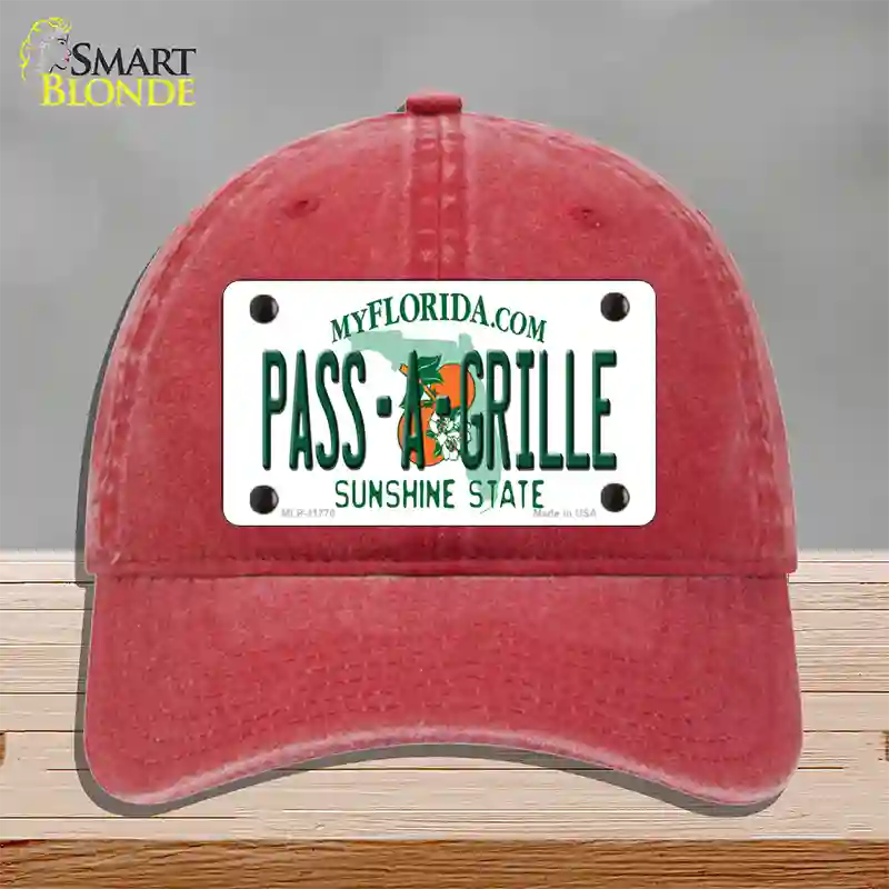 Pass A Grille Florida Novelty License Plate Hat Unconstructed Cotton / Red