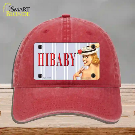 Hi Baby Vintage Pinup Novelty License Plate Hat Unconstructed Cotton / Red