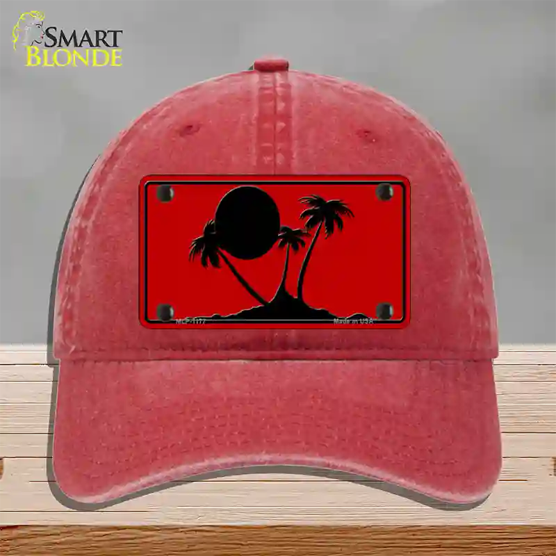 Island Palms Novelty License Plate Hat Unconstructed Cotton / Red