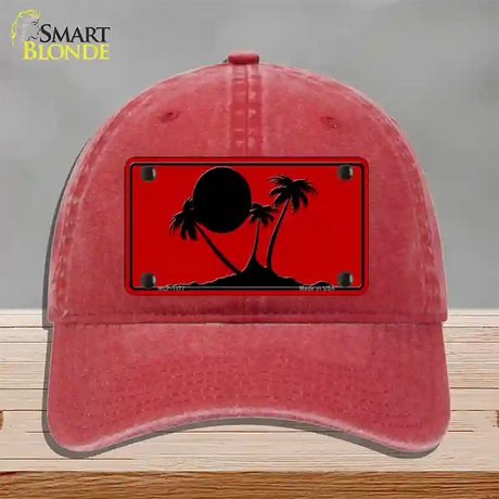 Island Palms Novelty License Plate Hat Unconstructed Cotton / Red