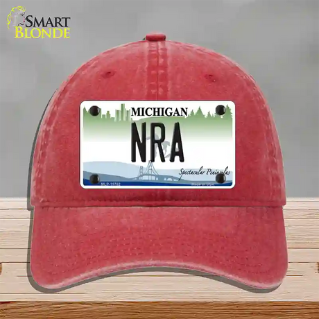 NRA Michigan Novelty License Plate Hat Unconstructed Cotton / Red