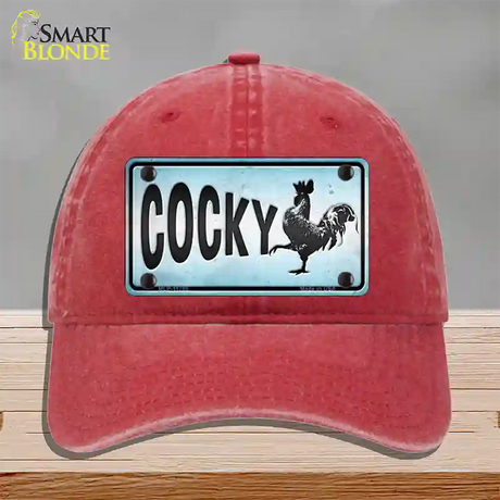 Cocky Chicken Novelty License Plate Hat Unconstructed Cotton / Red