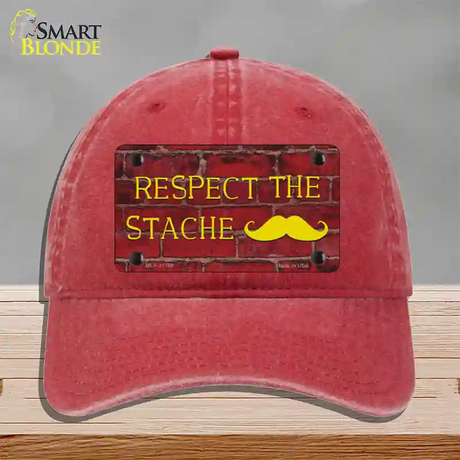 Respect the Stache Novelty License Plate Hat Unconstructed Cotton / Red