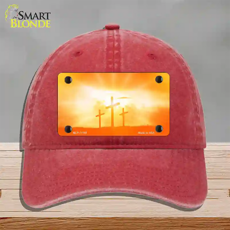 Crosses in the Sun Orange Novelty License Plate Hat Unconstructed Cotton / Red