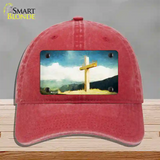 Lone Cross in the Sky Novelty License Plate Hat Unconstructed Cotton / Red