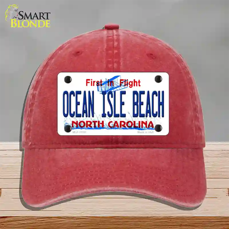 Ocean Isle Beach North Carolina Novelty License Plate Hat Unconstructed Cotton / Red