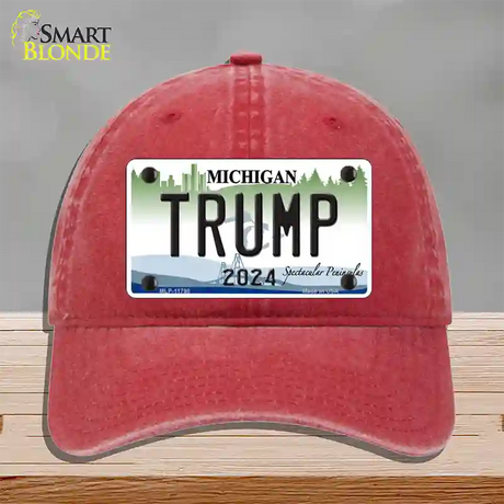 Trump 2024 Michigan Background Novelty License Plate Hat Unconstructed Cotton / Red