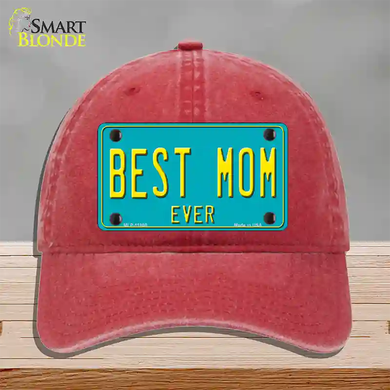 Best Mom Ever Novelty License Plate Hat Unconstructed Cotton / Red