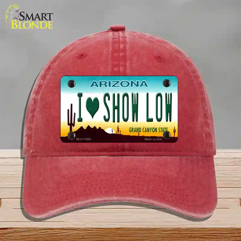 I Love Show Low Arizona Novelty License Plate Hat Unconstructed Cotton / Red