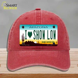 I Love Show Low Arizona Novelty License Plate Hat Unconstructed Cotton / Red