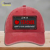 I Am A Teacher Novelty License Plate Hat Unconstructed Cotton / Red