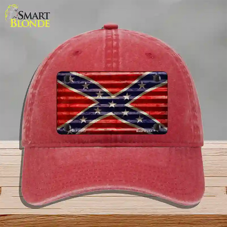 Confederate Flag Corrugated Novelty License Plate Hat Unconstructed Cotton / Red