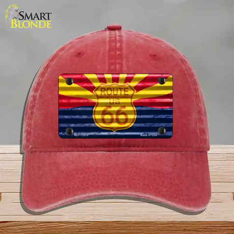 Route 66 Arizona Flag Novelty License Plate Hat Unconstructed Cotton / Red