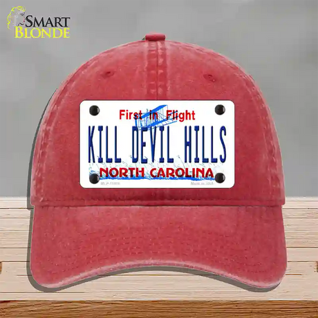 Kill Devil Hills North Carolina Novelty License Plate Hat Unconstructed Cotton / Red