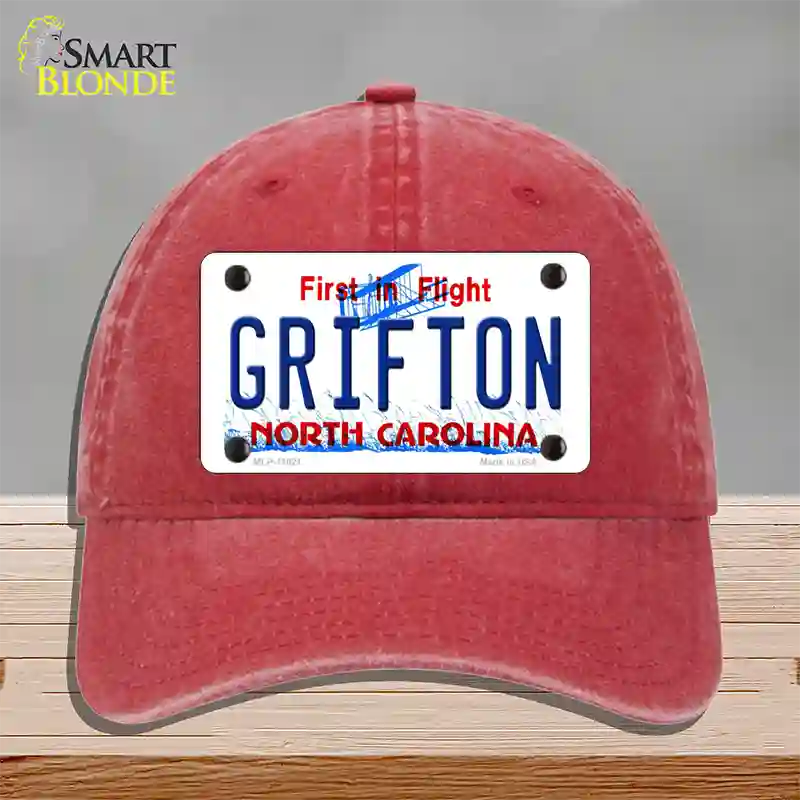 Grifton North Carolina Novelty License Plate Hat Unconstructed Cotton / Red