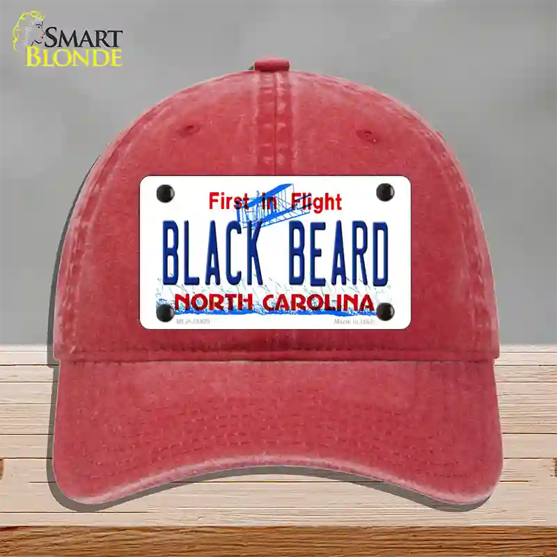 Black Beard North Carolina Novelty License Plate Hat Unconstructed Cotton / Red