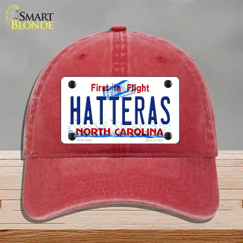 Hatteras North Carolina Novelty License Plate Hat Unconstructed Cotton / Red