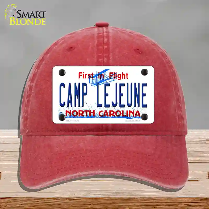 Camp Lejeune North Carolina Novelty License Plate Hat Unconstructed Cotton / Red